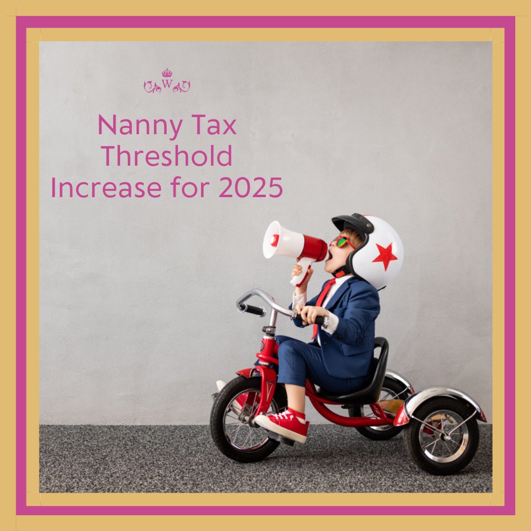 📢 Families and Nannies! 📢
The 2025 nanny tax threshold increases to $2,800.  
#KeepCalmandNannyOn #Nanny #NannyJob #NannyLife #NannyJobs #NannyLifeIsTheBestLife #NannyAgency #NannySearch #AustinMoms #SanAntonioMoms #AustinNannies #SanAntonioNannies