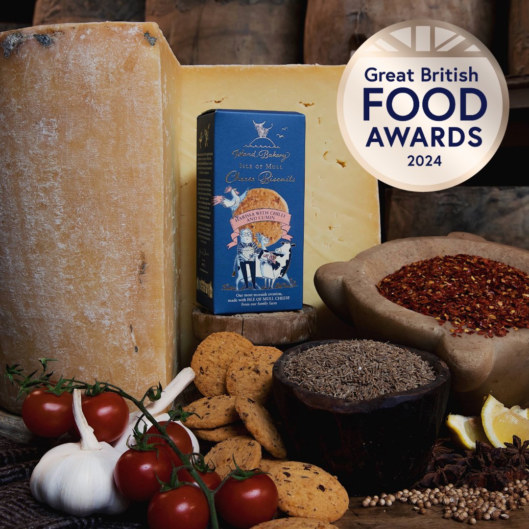 Delighted that 4 of our products have won Great British Food Awards. Chef Raymond Blanc judged one of the categories so it is particularly excitinging to know that he liked the 2 Isle of Mull Cheese Biscuits we entered enough to give them an award #greatbritishfoodawards2024.