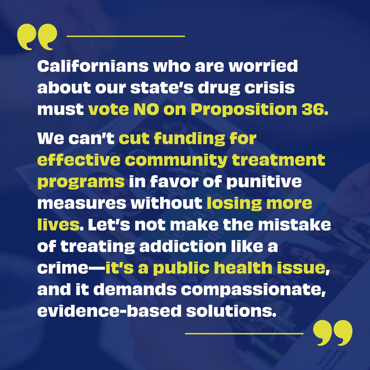 Drug Policy Alliance California (@dpacalifornia) on Twitter photo Aimee Dunkle lost her son to an opioid overdose when he was 20 years old.
She's asking you to vote NO on #Prop36.
Thank you, Aimee, for sharing your son's story and laying out the harms of this proposition.
Read her article from the <a href="/DesertSunNews/">Desert Sun News Feed</a>:
desertsun.com/story/opinion/… Aimee Dunkle lost her son to an opioid overdose when he was 20 years old.
She's asking you to vote NO on #Prop36.
Thank you, Aimee, for sharing your son's story and laying out the harms of this proposition.
Read her article from the <a href="/DesertSunNews/">Desert Sun News Feed</a>:
desertsun.com/story/opinion/…