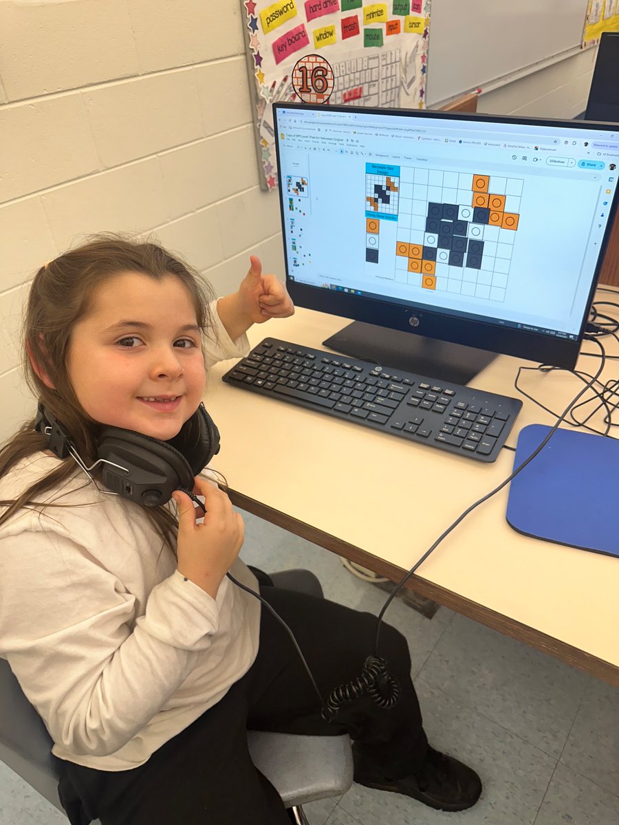 HoldenTheTech's tweet photo. 🎃 👻 Today our students got techy with Halloween-themed pixel art! 🖥️ 🌟 Using drag and drop and copy and paste skills, they created spooktacular designs! Check out our festive creations! #pixelart #halloweenfun #techskills https://t.co/KGpWssKbFn