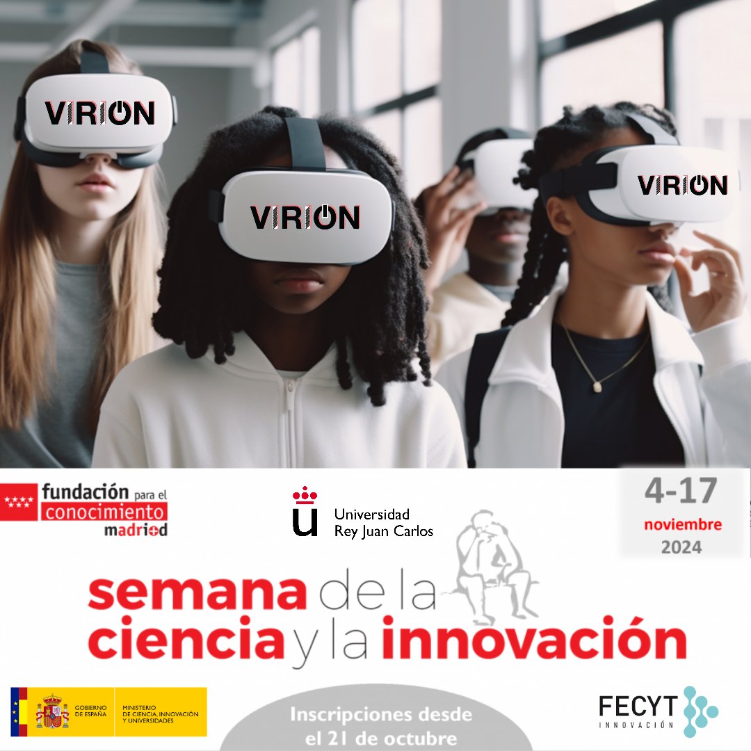 VIRIONProject's tweet photo. �� #VIRION will be taking part in Madrid Science and Innovation Week, organised by @madrimasd with the support of @FECYT_Ciencia and @CienciaGob.
👉🏼 Our team from @urjc will be running a workshop on how Virtual Reality can be used in STEM education.
ℹ️ https://t.co/2AaCOOCWn3 https://t.co/RzE7LeSuYl