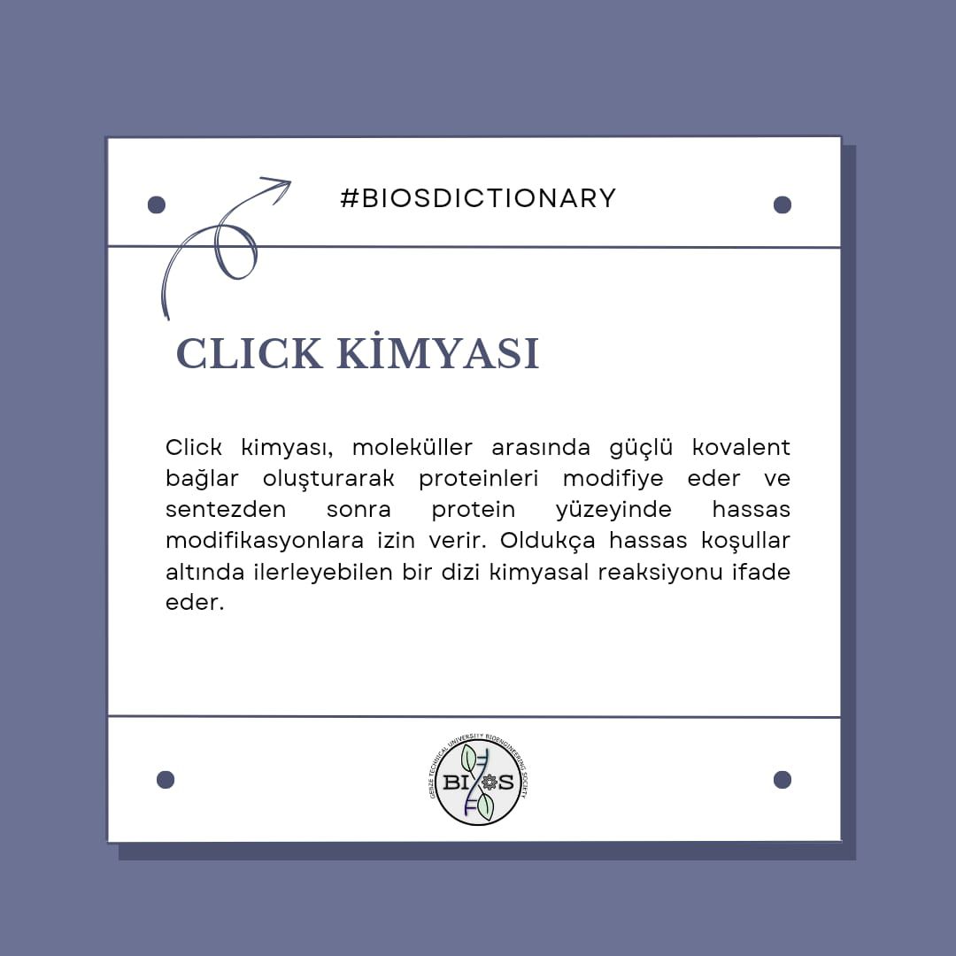 BiosGtu's tweet photo. Swipe left for english➡️
Her hafta yeni bir kelime için bizi takip etmeyi unutmayın🫶🏻
Moleküller arası güçlü kovalent bağlar oluşturarak proteinleri modifiye eden click kimyası bu hafta #biosdictionary ‘de!
Yazar: Sıla Betül Şen
Tasarım: Derin Çillioğulları https://t.co/Q3oFvGvUe3