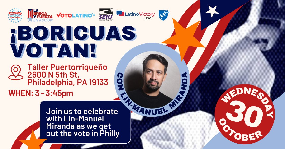 Vegalteno's tweet image. Join us! @Lin_Manuel and I are campaigning all day in Pennsylvania TOMORROW to make sure we elect @KamalaHarris as our next President!