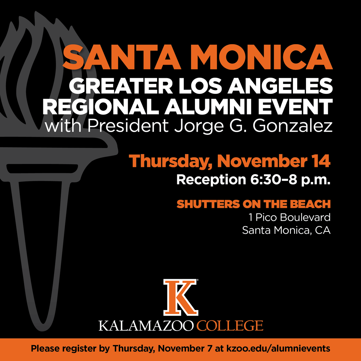 KCollegeAlumni's tweet photo. Please join us in Santa Monica on Thursday, November 14 from 6:30-8 p.m. at Shutters on the Beach. Register today at https://t.co/uiE3bKofoY. https://t.co/n0I71pumzB