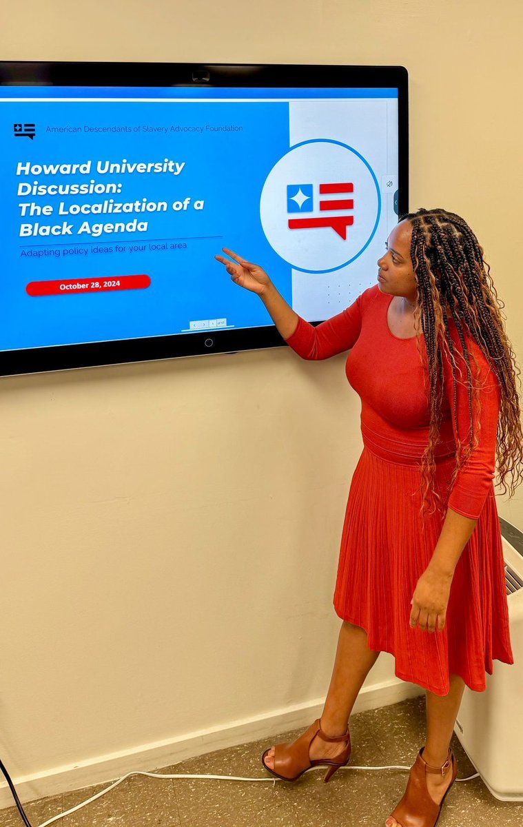 ADOSorg's tweet image. Aisha Muhammad and Patrick Rogers presented &quot;The Localization of a Black Agenda&quot; at Howard University, where students showed great interest in learning more about ADOS, reparations, and joining the organization! #ADOS #ADOSAF #BlackAmericans #HBCUs