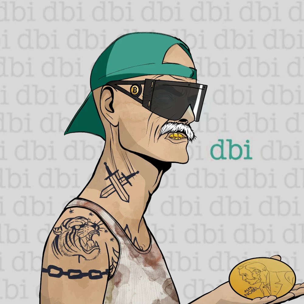 Ordinal of the day: The Dev #21

CLOTHES: DBI Whale
EYES: Mythril Leer
GLASSES: Max Bidders
HEAD PIECE: Cool As Hell
MOUTH: Gold Teeth
PROPS: Nobel Prize

The custom <a href="/DontBuyInu/">DBI</a> background, special trait only on #btc.