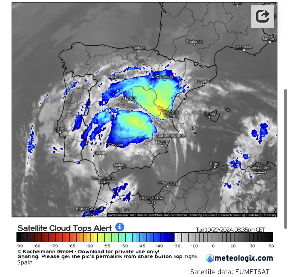 Epsilon90933949's tweet photo. @Stormyalert @AEMET_CValencia Debe de ser uno de los episodios de tiempo severo mas significativos que recuerdo en la Península. Entre la supercelula tornadica de Valencia, el enorme SCM que recorre el centro peninsular y la granizada de ayer en Almería… https://t.co/xvruOiPprR