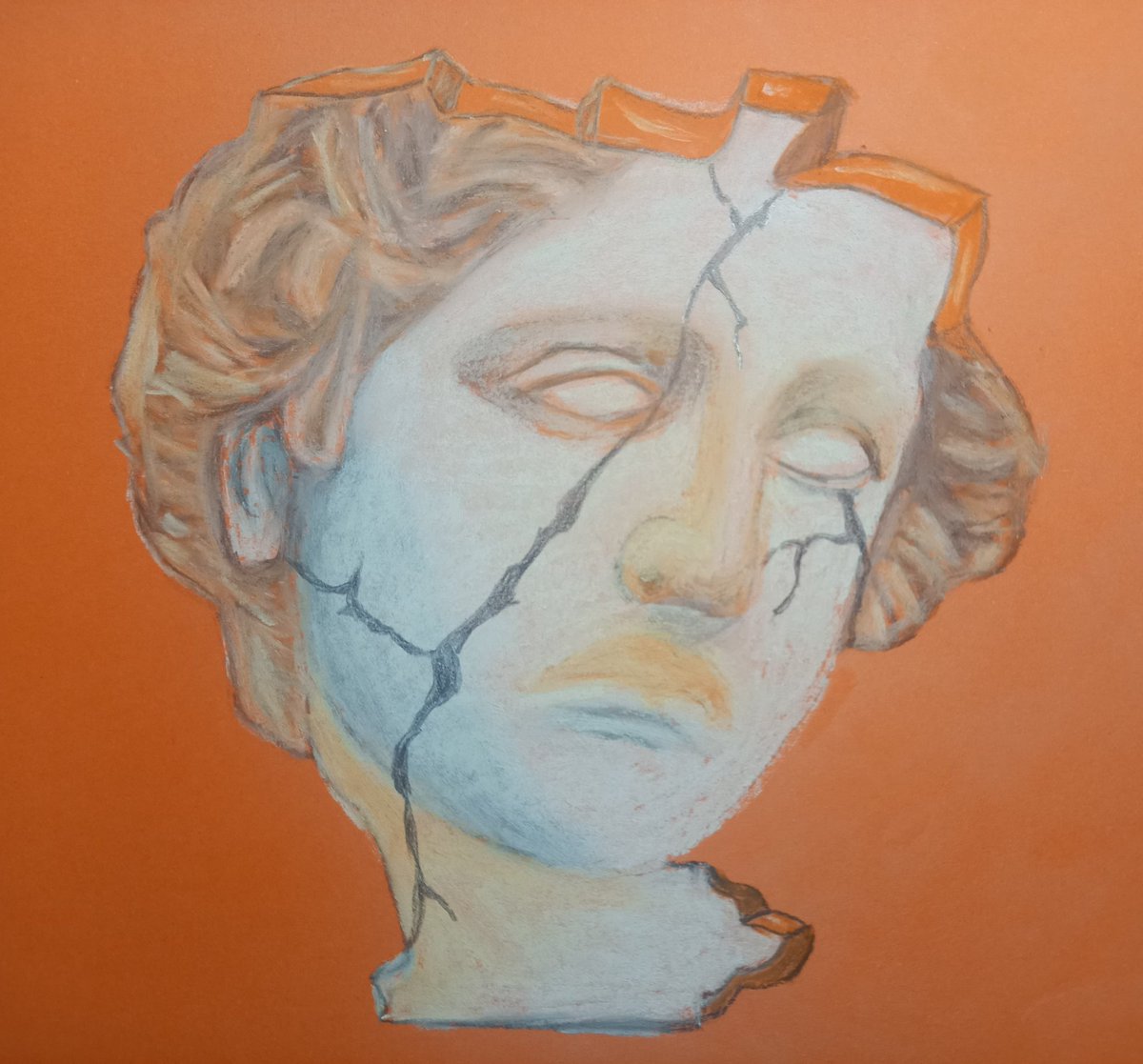 kazmitch2's tweet image. Today&apos;s #ShapeChallenge at @StudioTeaBreak with @ADsaxist
Drawn with soft pastels. 
Damn! Who broke that bust?!😬