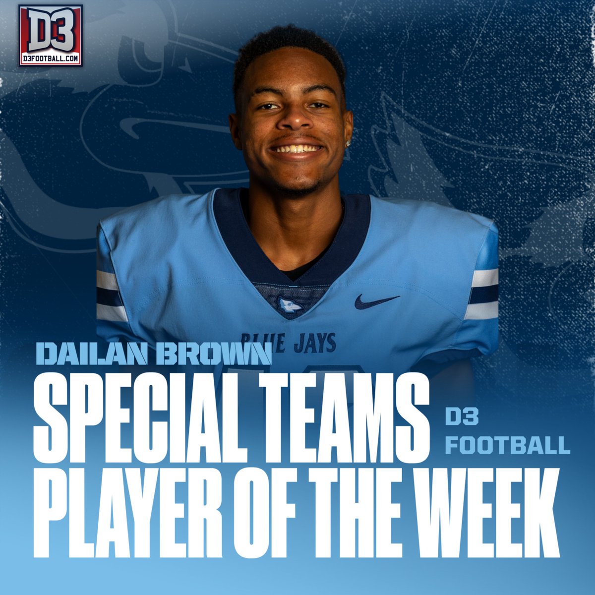 Congratulations to freshman Dailan Brown, for being named to the <a href="/d3sports/">D3sports</a> Team of the Week, presented by Scoutware, by winning the Special Teams Player of the Week! Brown scored a touchdown after forcing a fumble-six on a punt and he had six tackles on special teams against MLC.