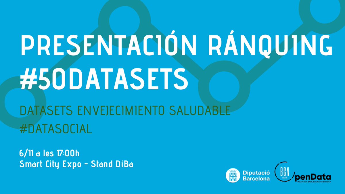 IOpenData's tweet photo. 🏆 Presentamos el ranking de #50Datasets para el envejecimiento saludable. 
Descubre los mejores datasets en la Smart City Expo. 
📅 6 de noviembre 
⏰ 17:00-19:00 
📍 STAND Diba– Fira Barcelona Gran Via
🏃‍♀️Inscripciones y + Info 👉 https://t.co/CeBgpOIoXb
#DataSocial https://t.co/UxwUjXZTkh