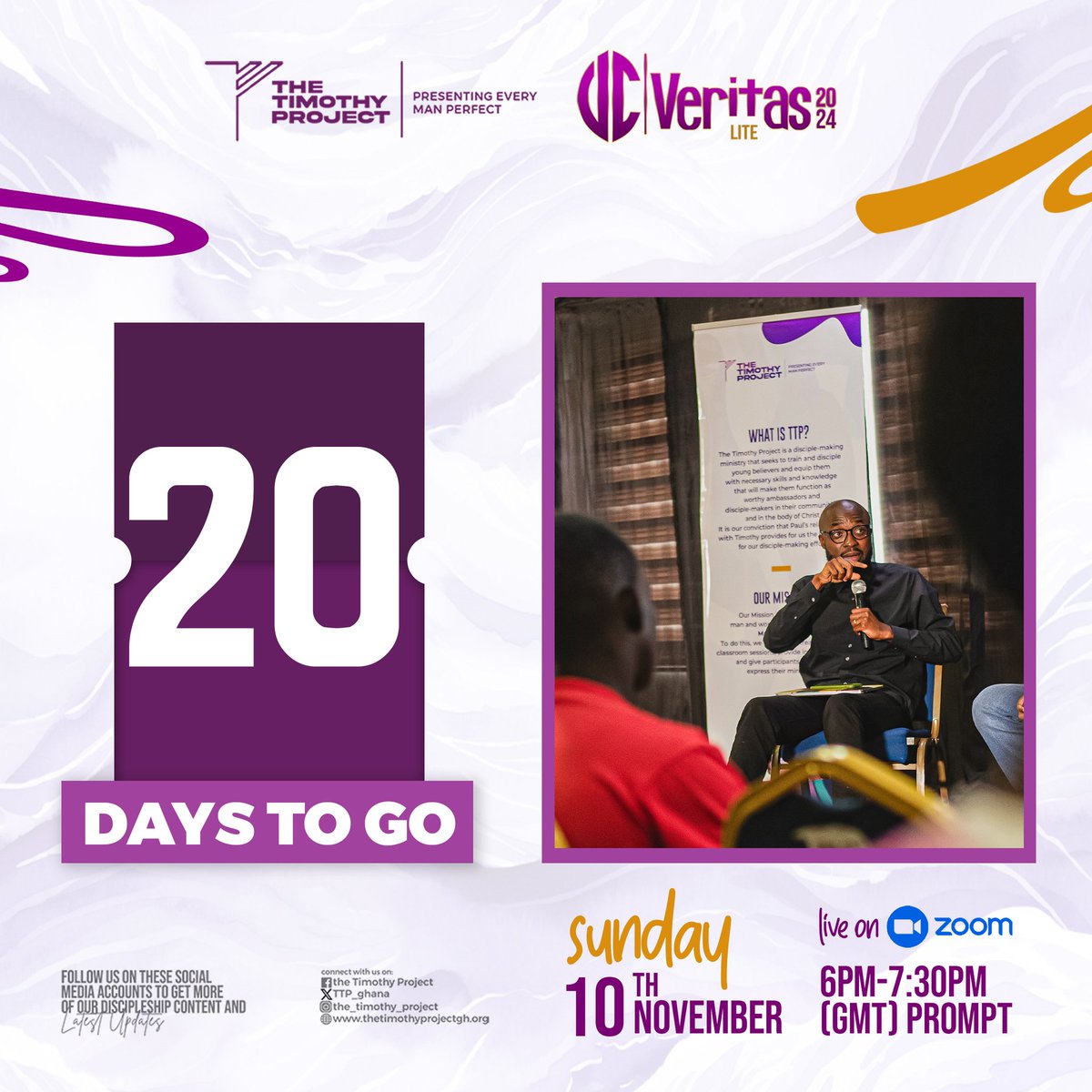 TTP_ghana's tweet photo. 20 Days More to go🥳🥳🥳

Register now, you can't afford to miss this💯✨

https://t.co/f4VAQ9sn2A

#Presentingeverymanperfect #TheTimothyProject #veritas https://t.co/IJ5qYUJgml