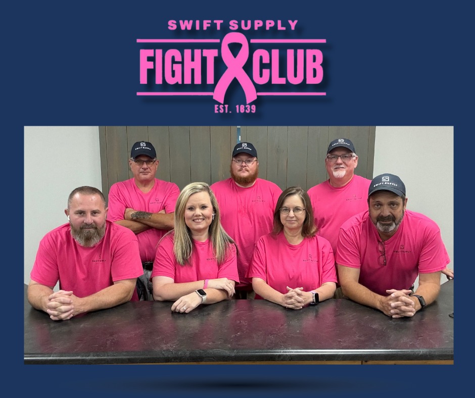 swift_supply's tweet photo. Supporting Breast Cancer Awareness Month! Our Swift Supply team is wearing our Fight Club shirts to stand strong in the fight against Breast Cancer! https://t.co/HEknoDmQIb