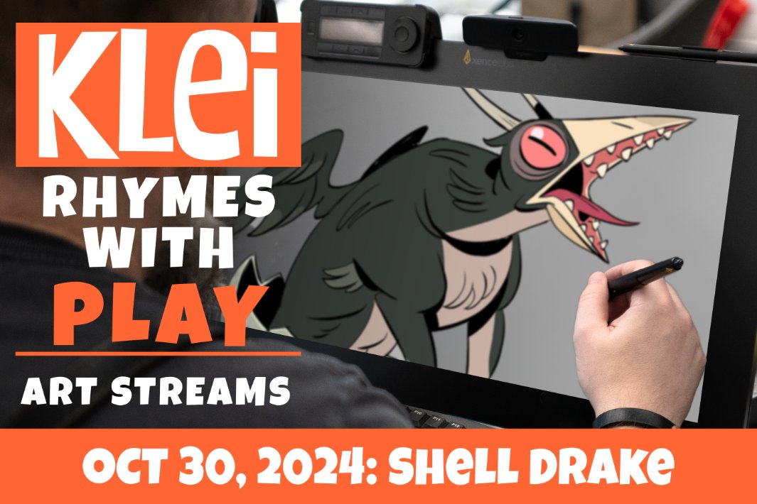 We're doing a new art stream! This week we're drawing the new SHELL DRAKE from #Rotwood. 

Tune in OCT 30th 3:30pm PT for some live drawing and some cheeky doodles based on chat usernames. 

Follow us on Twitch to get alerts when we go live!
twitch.tv/kleientertainm…