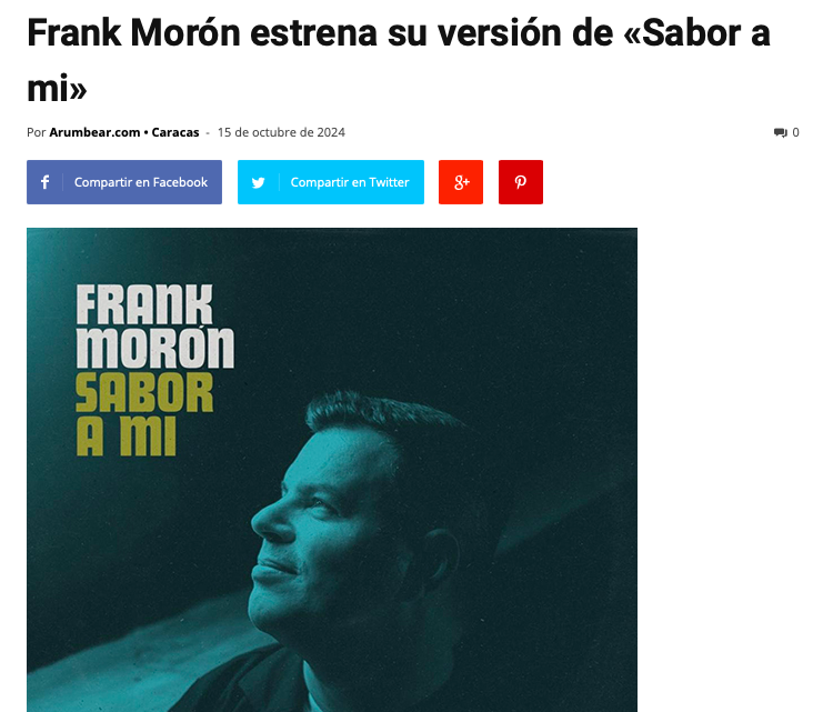 PRO_PRESS_'s tweet image. Frank Morón estrena su versión de «Sabor a mi» arumbear.com/ve/archivos/42…