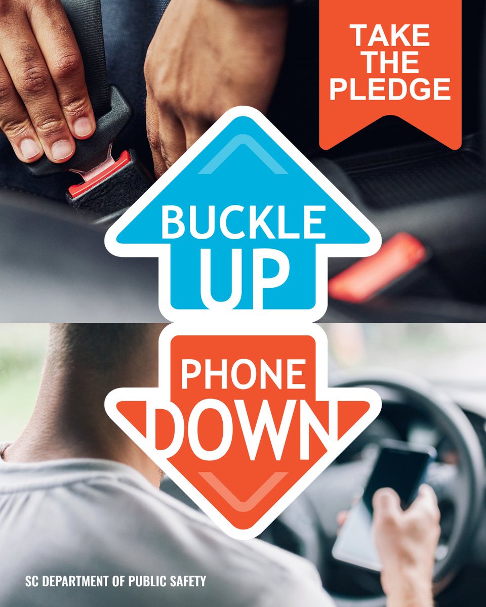 theSCDPS's tweet photo. This Buckle Up Phone Down Day, we are encouraging drivers to take responsibility for their safety behind the wheel.

By putting away distractions and wearing your seat belt, you can increase your chances of avoiding a collision — and surviving the unavoidable ones.

Take the pledge - Buckle Up, Phone Down. Help keep yourself and others safe!

#BuckleUpPhoneDown #BUPD #BUPDDay