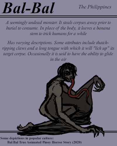 BriefBestiary's tweet photo. A consumer of the dead who roams with rancid breath, awaiting the  scent of the deceased. When described with a long tongue, it is said to  extend it at great length to lick away its chosen meal. https://t.co/0u7qxu1MXA
