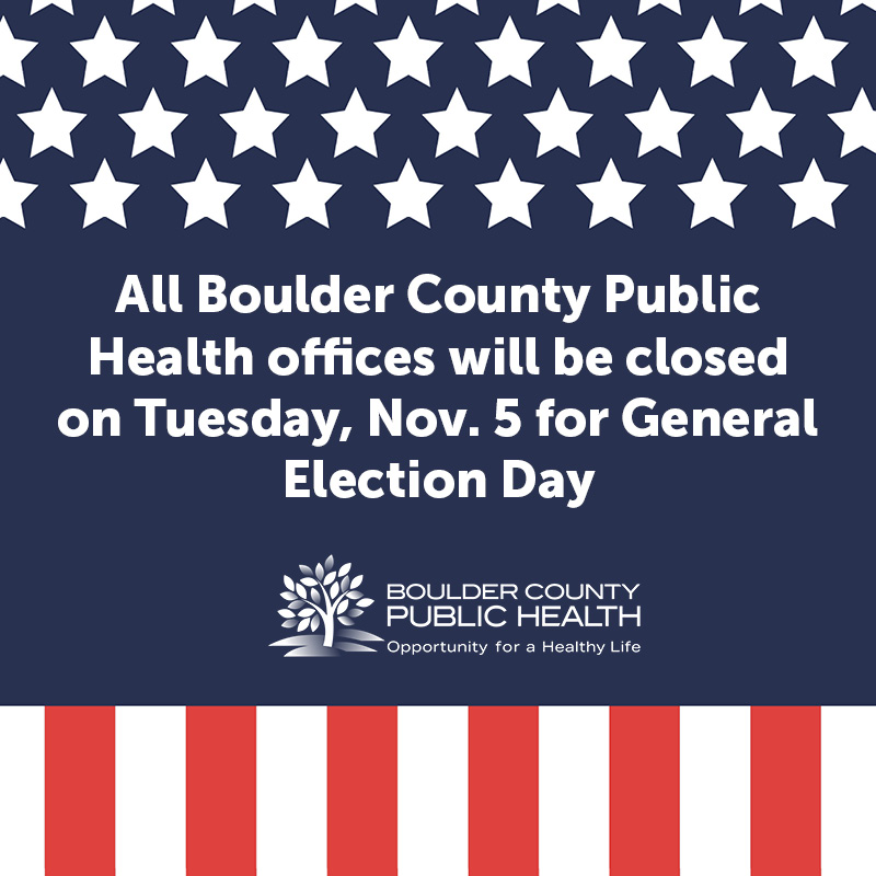 bouldercohealth's tweet photo. All Boulder County Public Health offices will be closed on Tuesday, Nov. 5, for General Election Day
Todas las oficinas de Salud Pública del Condado de Boulder estarán cerradas el martes 5 de noviembre por el día de las Elecciones Generales. https://t.co/BVRkKWBwps