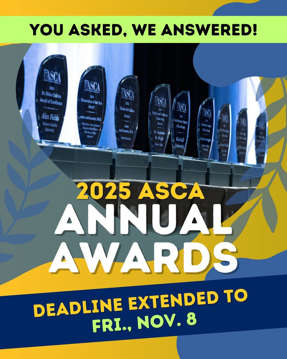 It's definitely not just you: October has been a hectic month! 
After numerous requests for extra time, we are EXTENDING the ASCA Annual Awards submission deadline to Friday, November 8. Make sure to get those submissions in soon! buff.ly/4fi8D3D