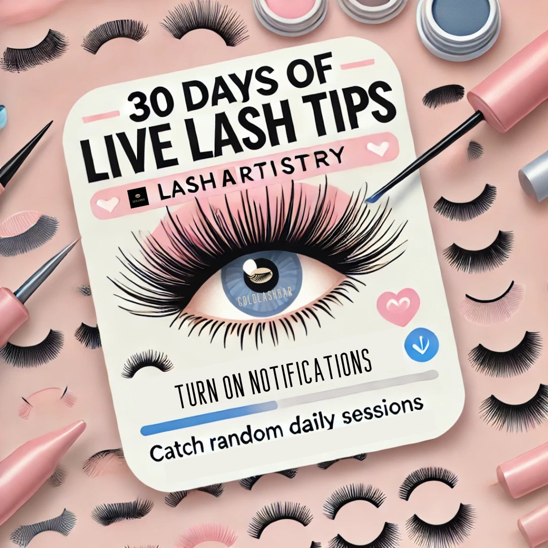 GoldLashBar's tweet image. Starting tomorrow: 30 days of live lash artistry tips! 🎉 Random times each day, so turn on notifications 🔔 to catch insights, Q&amp;amp;As, and daily inspo! 👁️💫 Join me to level up your lash game! #LashLivestream #LashTips #LashArtistry #GoldLashbar