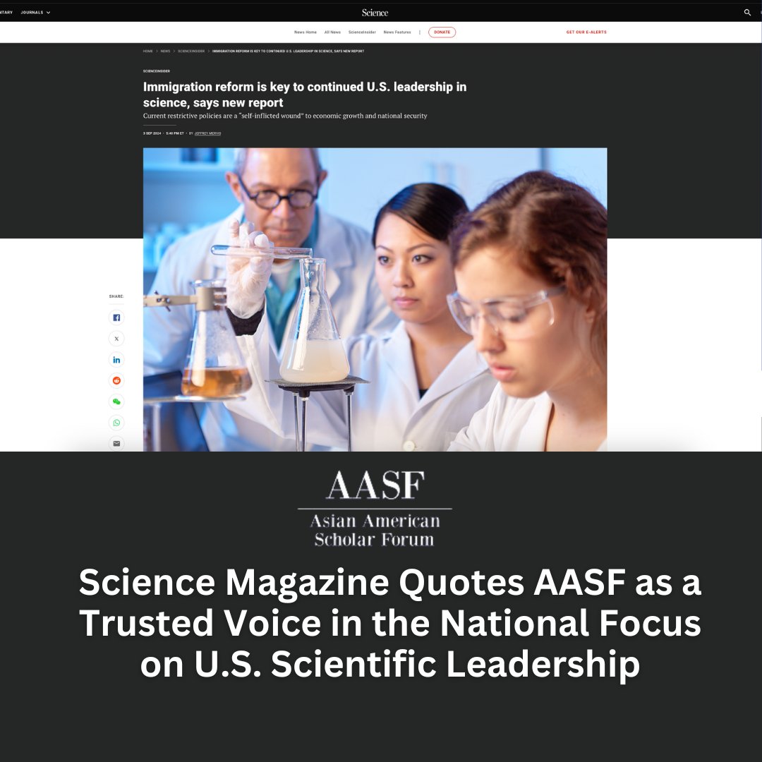Asian American Scholar Forum (@aasforumorg) on Twitter photo AASF celebrates its mention in a recent <a href="/ScienceMagazine/">Science Magazine</a> article which highlights the pivotal role of immigration policy in ensuring that the US maintains its position as a global leader in scientific innovation: aasforum.org/2024/10/29/sci… AASF celebrates its mention in a recent <a href="/ScienceMagazine/">Science Magazine</a> article which highlights the pivotal role of immigration policy in ensuring that the US maintains its position as a global leader in scientific innovation: aasforum.org/2024/10/29/sci…