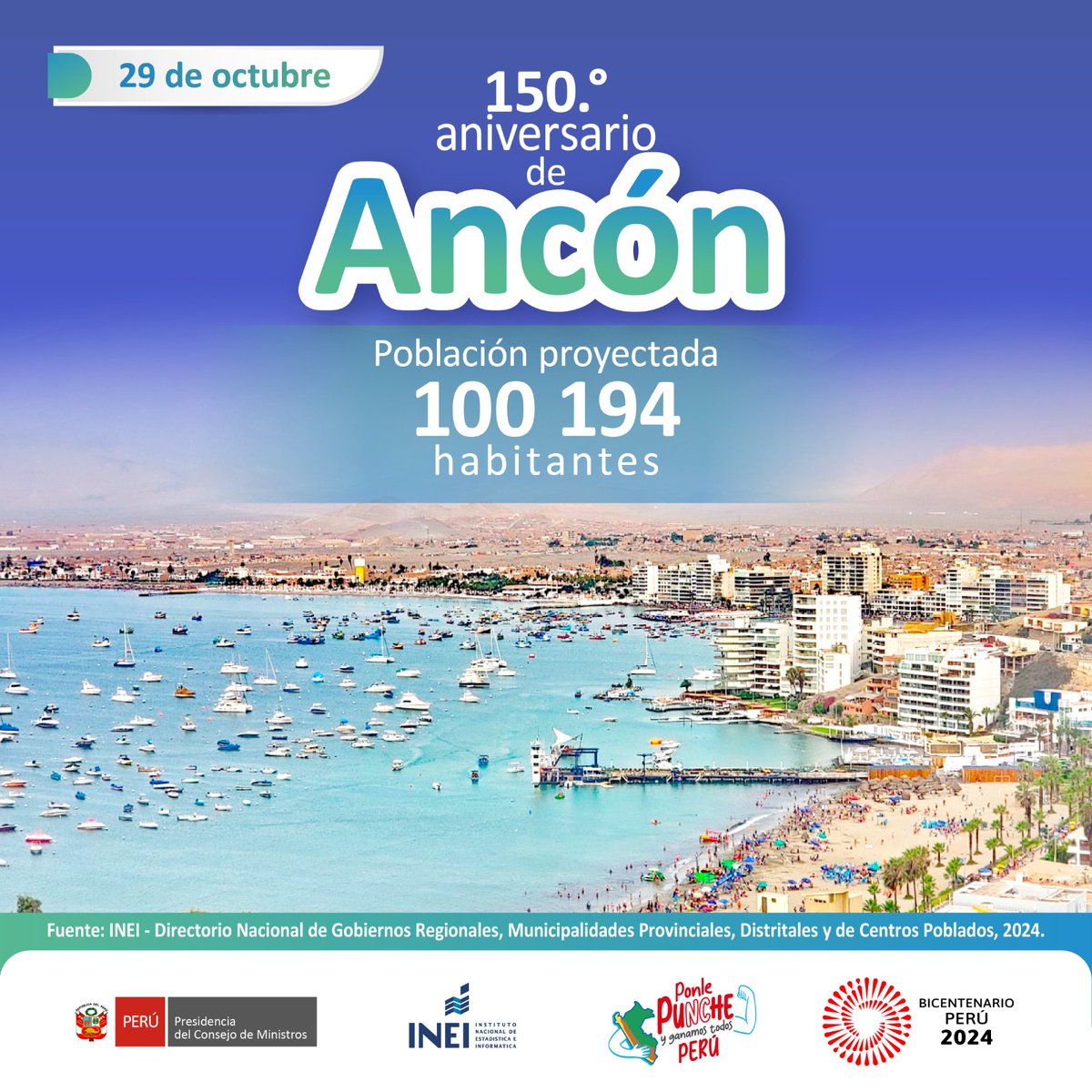 INEI_oficial's tweet image. Desde el #INEI enviamos un saludo afectuoso a toda la población del distrito de #Ancón, con motivo de su 150 aniversario de creación.

Accede al «Directorio de Gobiernos Regionales, Municipalidades Provinciales, Distritales y de Centros Poblados, 2024».
📘 bit.ly/3O0Hg21