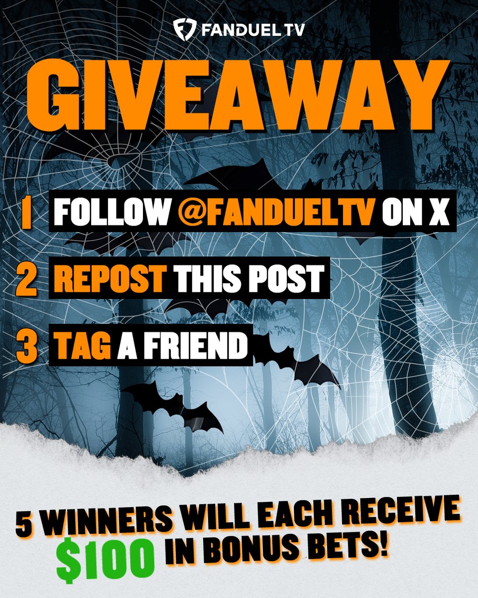 👻 GIVEAWAY 👻

We're giving away $100 in Bonus Bets to 5 winners:

For a chance to win:
1️⃣ Follow <a href="/FanDuelTV/">FanDuel TV</a>
2️⃣ Repost this
3️⃣ Tag a Friend

Rules: bit.ly/fdboos