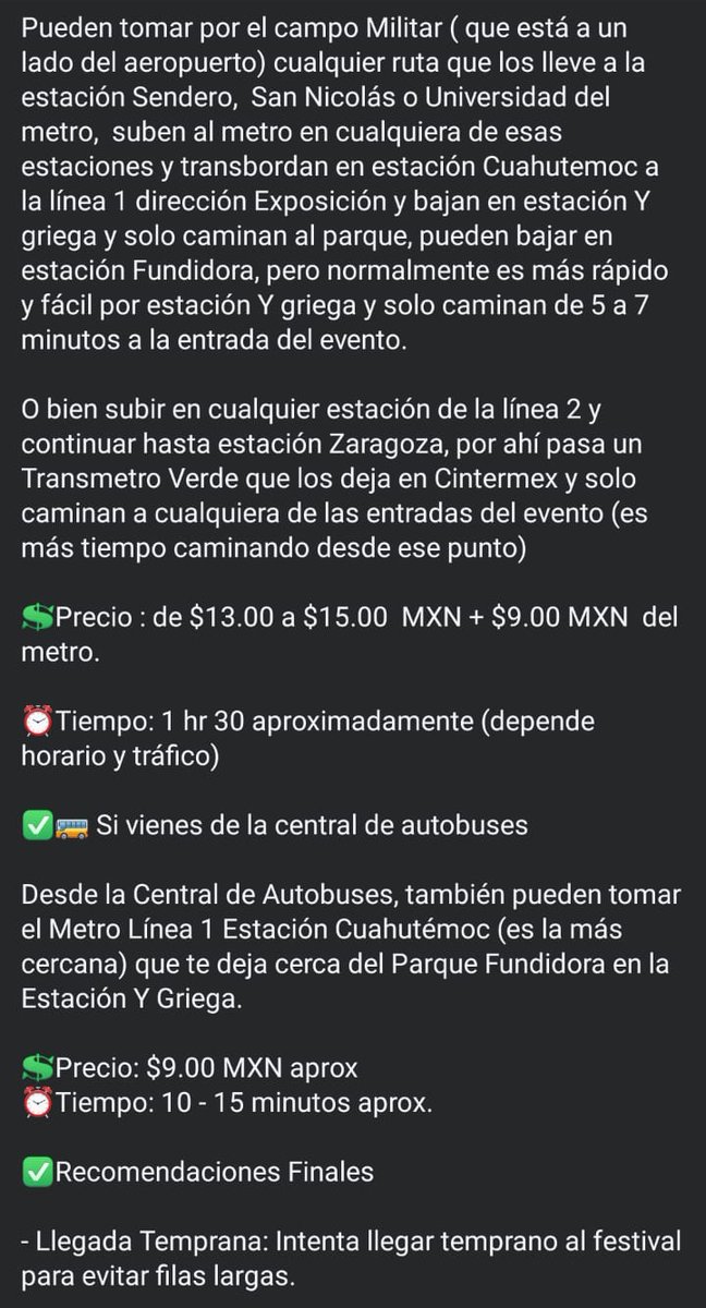 immaturiti's tweet photo. Carats les comparto esta publicación sobre transporte dentro de la ciudad, costos y rutas a partir de distintos puntos de Mty como aeropuerto, central, etc hasta el festival
Por si quieren ir al Pal' Norte, tienen pensando ir, o conocen a alguien que está considerando o irá https://t.co/F80OpHNsek