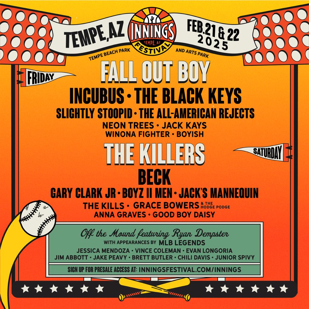 falloutboy's tweet photo. bringing the days of fall out past to @InningsFest in tempe next february ⚾🎱 tickets on sale this thursday @ 11am local https://t.co/Kh3PYGMEM9 https://t.co/vPA134EJPD