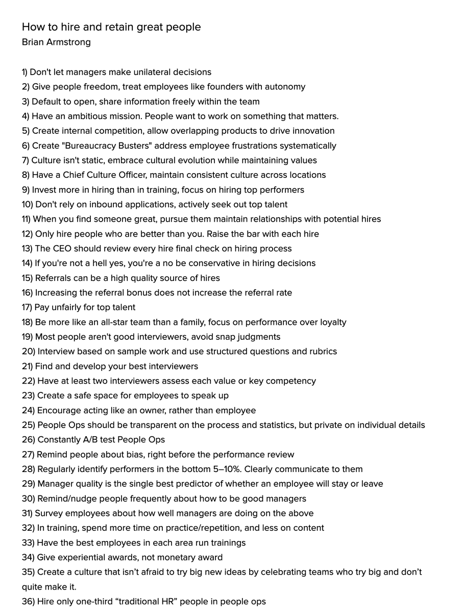 benln's tweet photo. Brian Armstrong on how to hire and retain great people: https://t.co/8o6240KEZI
