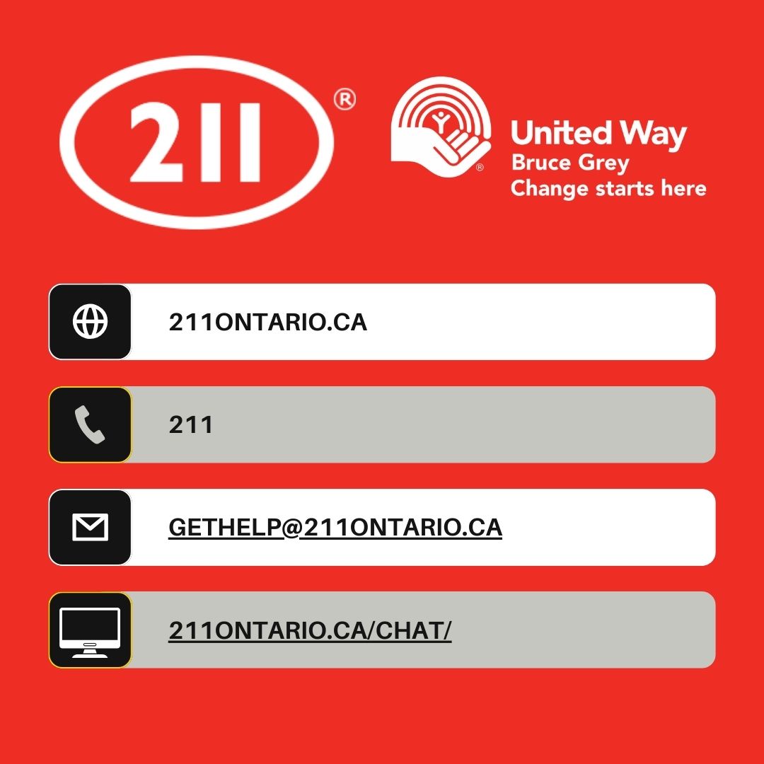 You can reach out to 211 in multiple ways.

Online, call, email, chat.

#211Tuesday #211Ontario #UnitedWay #UnitedWayBruceGrey #GreyCounty #BruceCounty