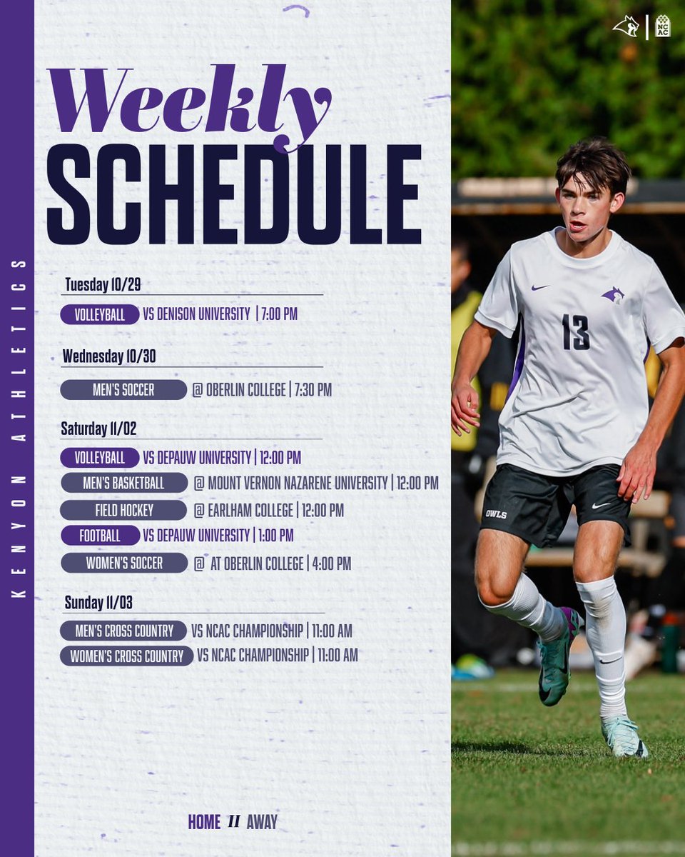 KenyonSports's tweet photo. Add these home events to your schedule ✍🏼
#GoOwls | #divison3 https://t.co/Icjo9rnbuH