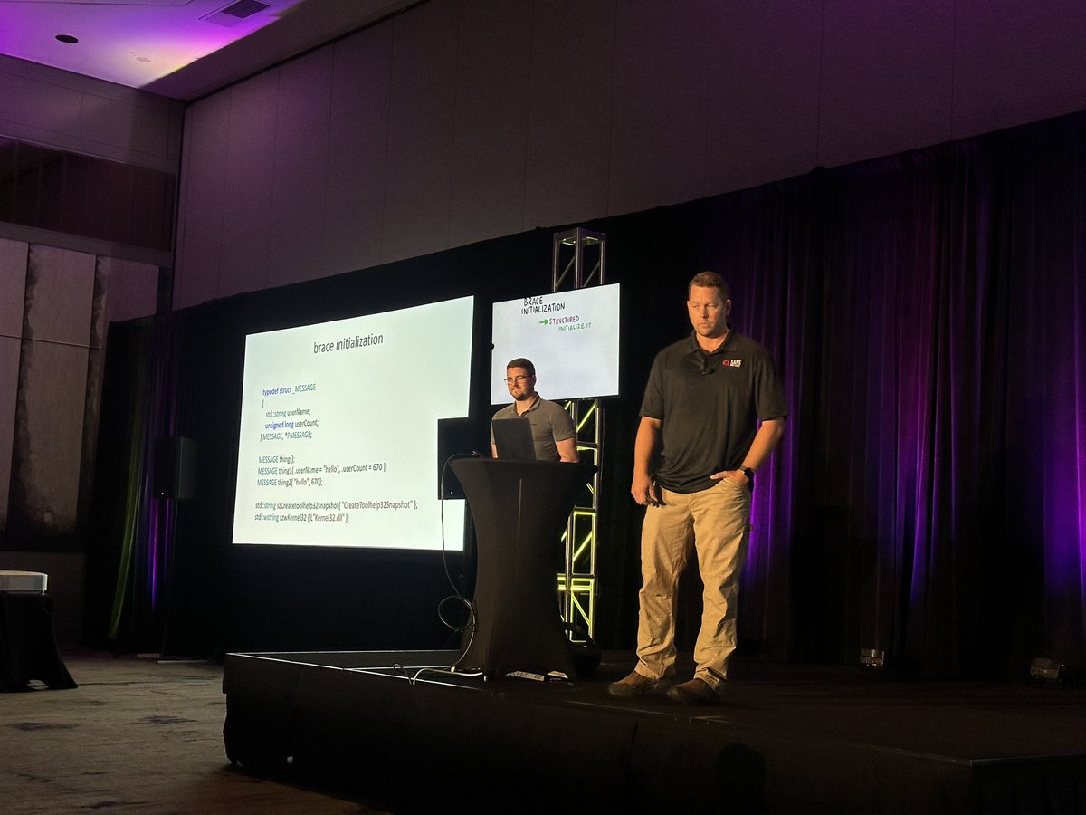 Cl0uddStrife's tweet photo. Getting technical and practical with modern C++ implants @ #SANSHackFest with @jon__reiter and @kevin0x90 🤘🏽👾 https://t.co/Kv2sUyEKWE