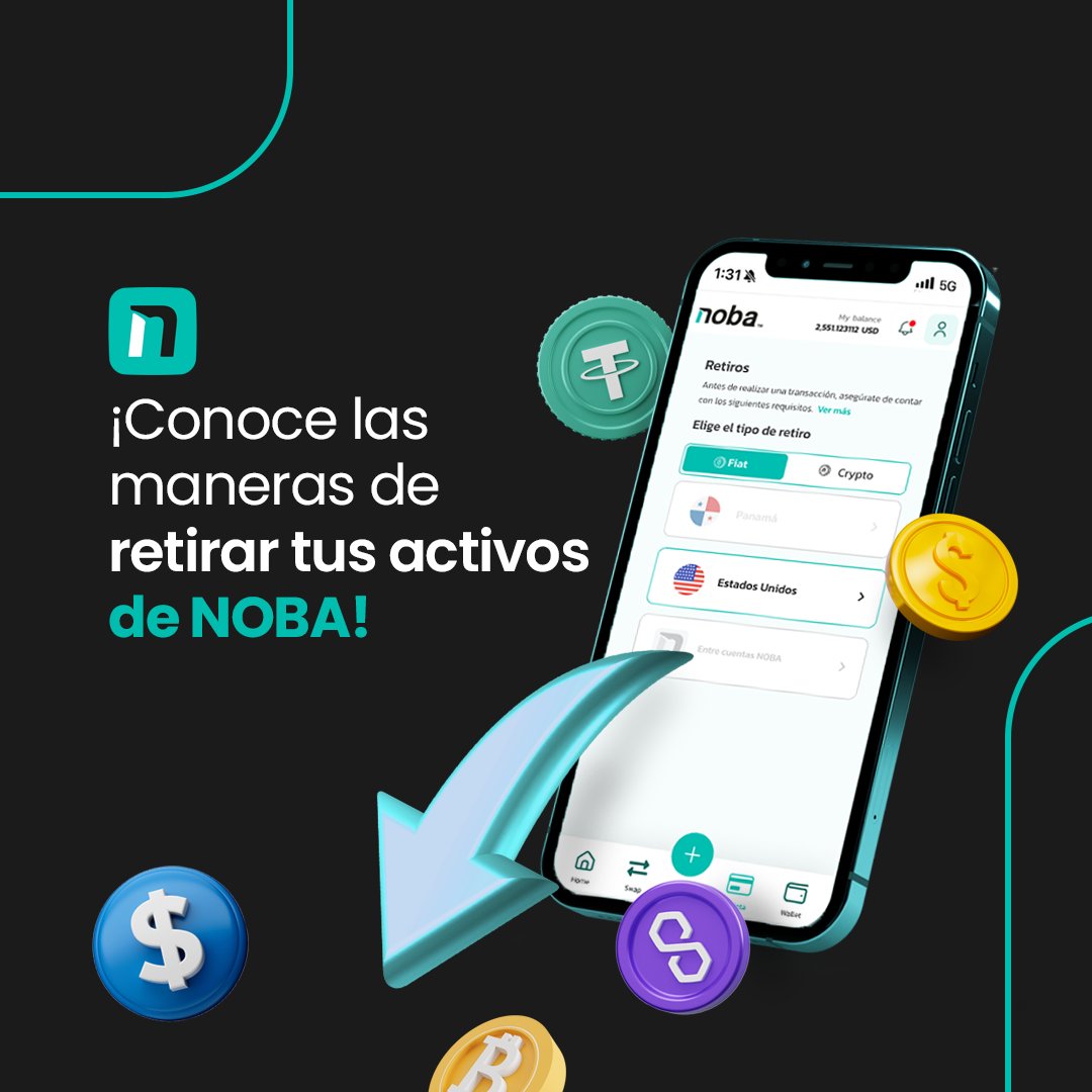 helloNobaCash's tweet photo. ¡Empieza a manejar tus activos de forma inteligente y eficiente con NOBA!.

1) Retiros en Activos Digitales.
2) Retiros en Dólares (NACIONAL O INTERNACIONAL)
Vía  ACH / FEDWIRE. https://t.co/jgQutFuJF3