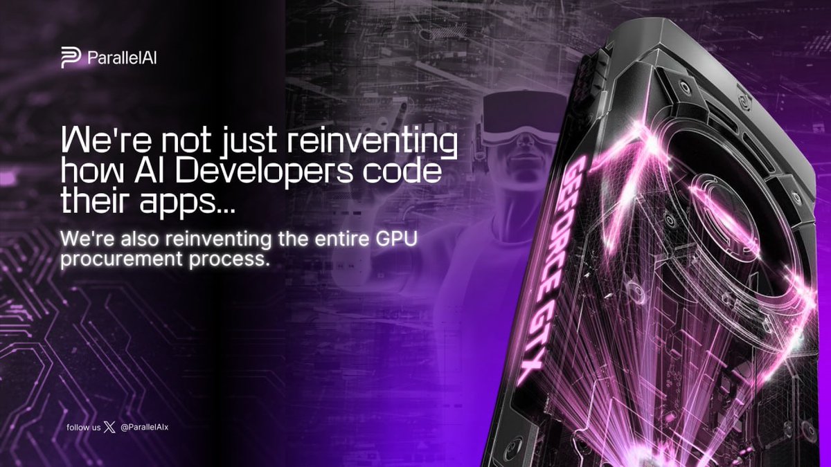 ParallelAIx's tweet photo. To reinvent parallel processing for AI developers, you also have to reinvent how they source their GPU capacity.

ParallelAI not only automates and executes parallel processing for developers, we also match them to the optimal GPUs for their parallel tasks.

Here's how it works 🧵 $PAI