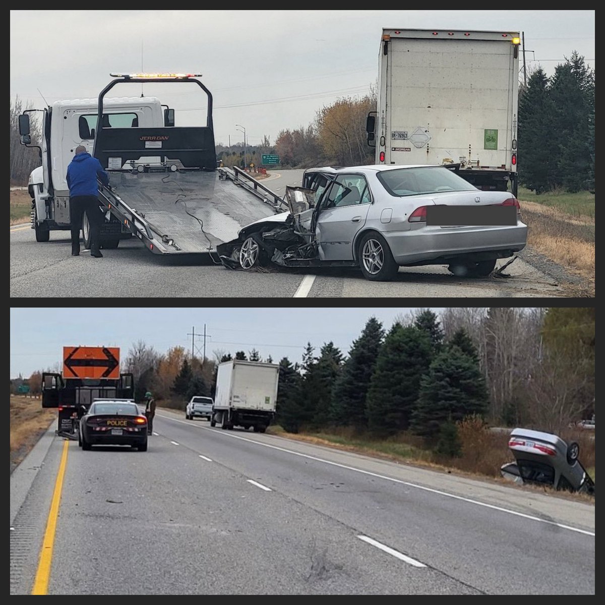 Shortly before 9am on October 29th, #OttawaOPP responded to a collision on #Hwy416, south of Brophy Drive. A vehicle had rear ended a crash truck in a construction zone. The driver of the at fault vehicle was transported by <a href="/Ornge/">Ornge</a> with serious but non-life threatening injuries.