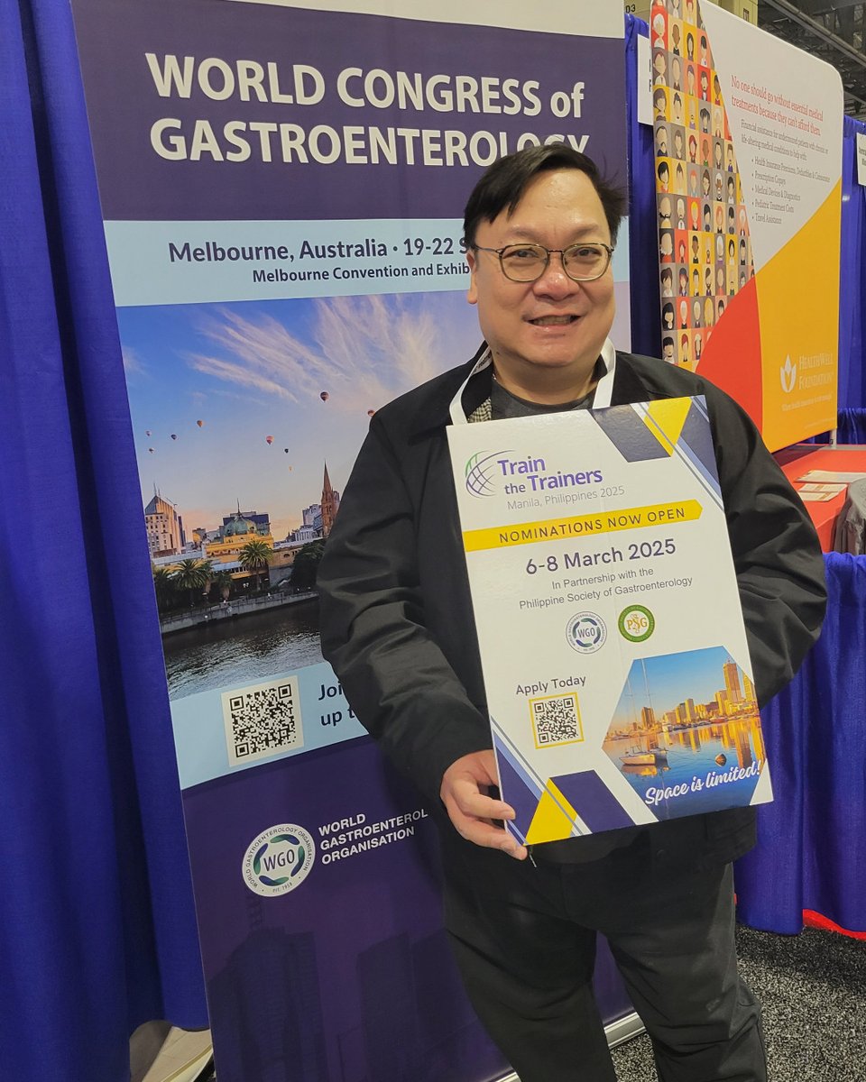 WorldGastroOrg's tweet photo. Had a special visit from Dr. Ian Homer Cua, President of the Philippine Society of Gastroenterology, to discuss #TTTManila! Looking forward to March!

#ACG2024 #WGOatACG https://t.co/F6fPFQBhsK