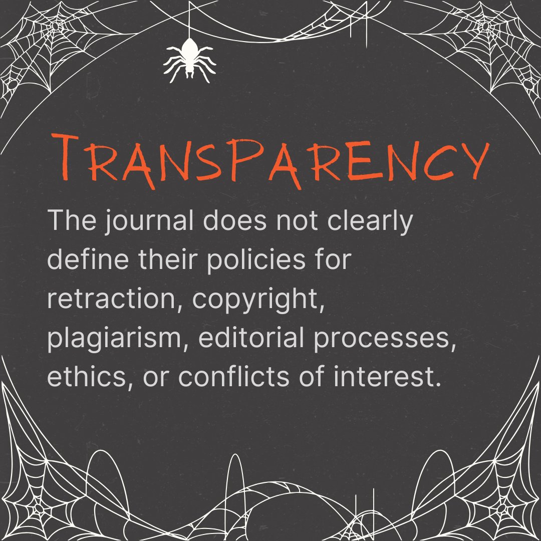 UConnHealthLib's tweet photo. Look for these signs of Predatory Journals so you don’t get caught by their web! 

#OAweek2024 #OpenAccess #OpenAccessPublishing #PredatoryJournals https://t.co/ycDR972QYl