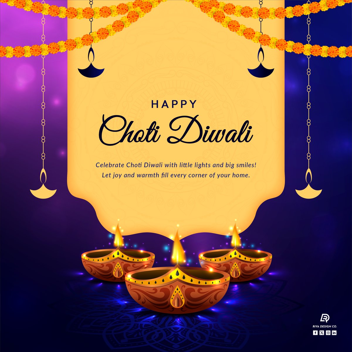 Infinit1design's tweet photo. On this Choti Diwali, may your home be filled with laughter, love, and light.🪔✨ Embrace the spirit of warmth and togetherness as we welcome the year's biggest night! 🌟💫

#ChotiDiwaliVibes #Diwali2024 #FestiveGlow #Love #RiyaDesignCo #Photoshop #GraphicDesign #FestiveVibes https://t.co/BTrEdpOhyK