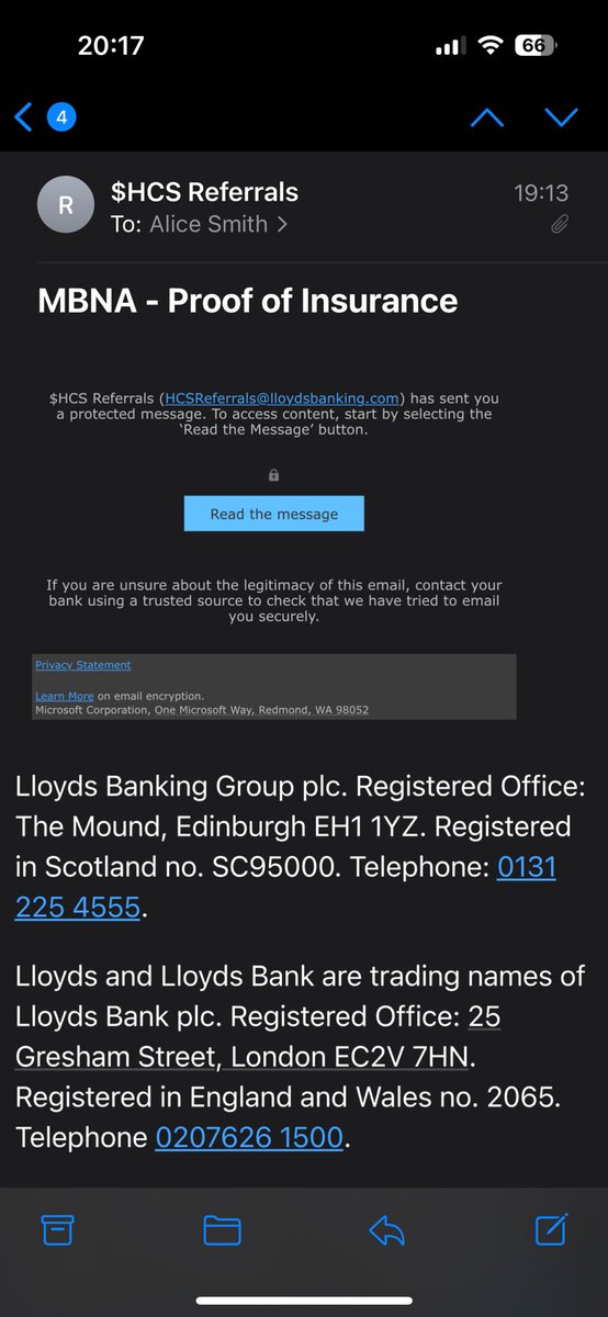 _alicevsmith's tweet photo. @mbna @LloydsBank are you able to confirm if this is a legitimate email, the layout and information seems to suggest it’s not! https://t.co/6ewRZhnSsR