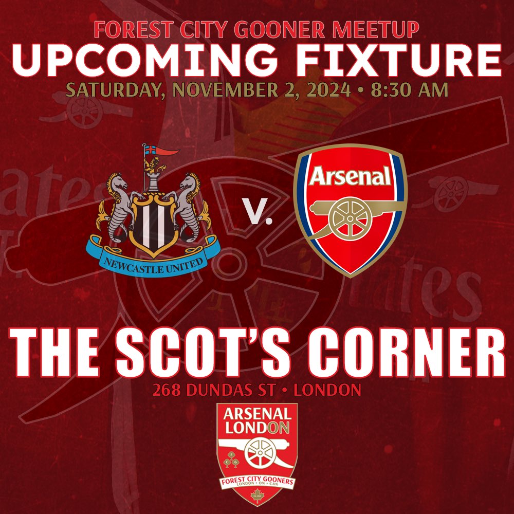 The Scot's Corner is opening early for this one on Saturday... wear your red and white and come cheer on the Gunners #ldnont!

#GreatWhiteNorthBank <a href="/arsenalcanadasc/">Arsenal Canada</a>