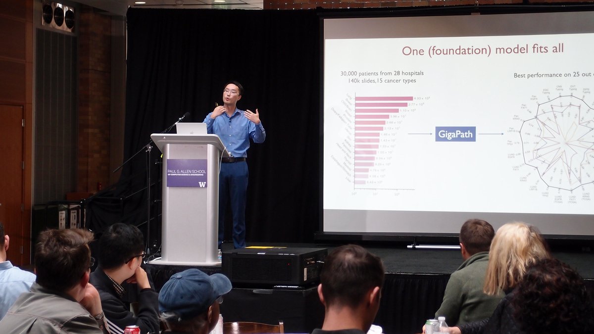 It's our annual Affiliates Research Day! Earlier, attendees were treated to a lunch keynote by <a href="/UW/">University of Washington</a> #UWAllen professor Sheng Wang exploring #GenAI for medicine. Tonight, students will share their latest research at our open house—with 100+ posters and demos! 💜#HuskyExperience