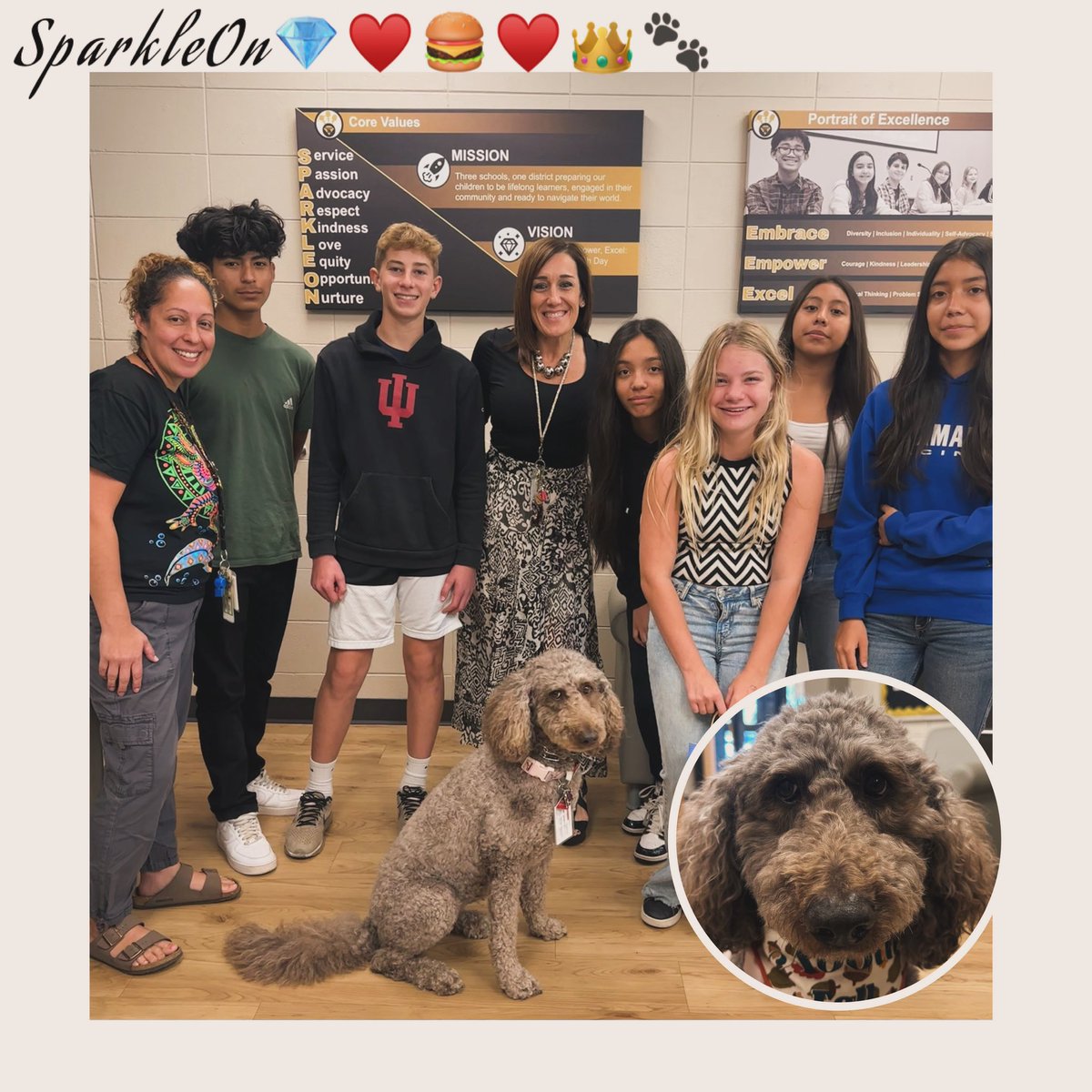 mlozanoD76's tweet photo. Forgot to share this! Thanks to Erica and Polly for stopping by one of my SLA classes. Each student  read a Spanish book to Polly as she patiently and without judgement listened 💜 As a thank you, we gifted her a fall bandana and squeak toy 🫶🏽 #sparkleon #d76Diamonds https://t.co/8t0BdWT1F1