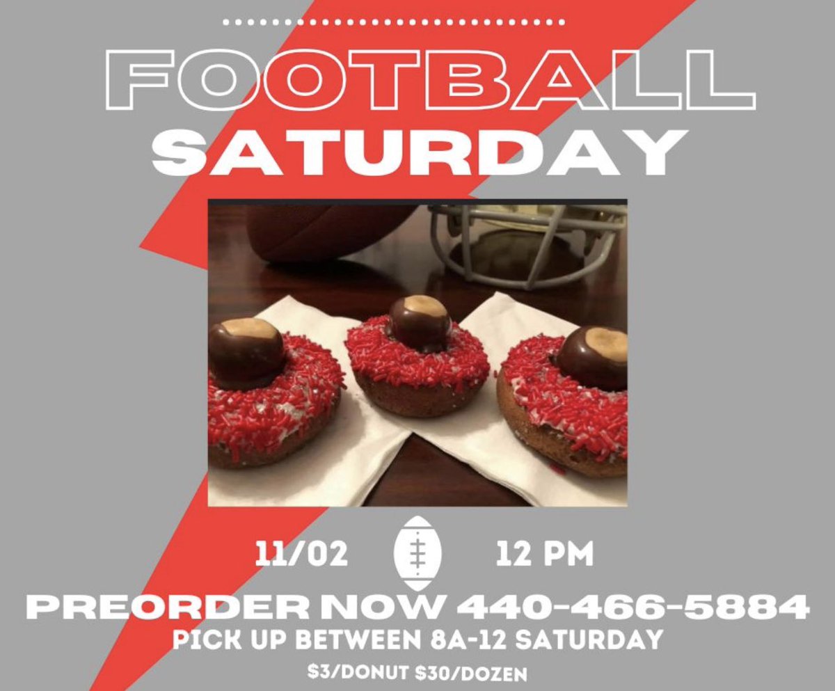 Pre order only for buckeyes this Saturday.  Open Saturday and Sunday 8 to 12!