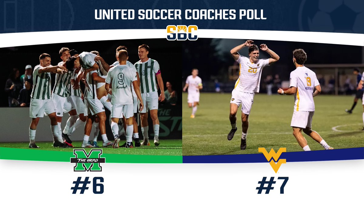 SunBelt's tweet photo. 𝗖𝗢𝗡𝗦𝗜𝗦𝗧𝗘𝗡𝗧 𝗣𝗥𝗘𝗦𝗘𝗡𝗖𝗘.

@HerdMSoccer &amp; @WVUMensSoccer remain in the top 10 of the @UnitedCoaches Poll. The two teams have been ranked in every poll this season. ☀️ ⚽ 

📰 » https://t.co/VJ0ETB5Xr5 https://t.co/cQwZPl1bFI