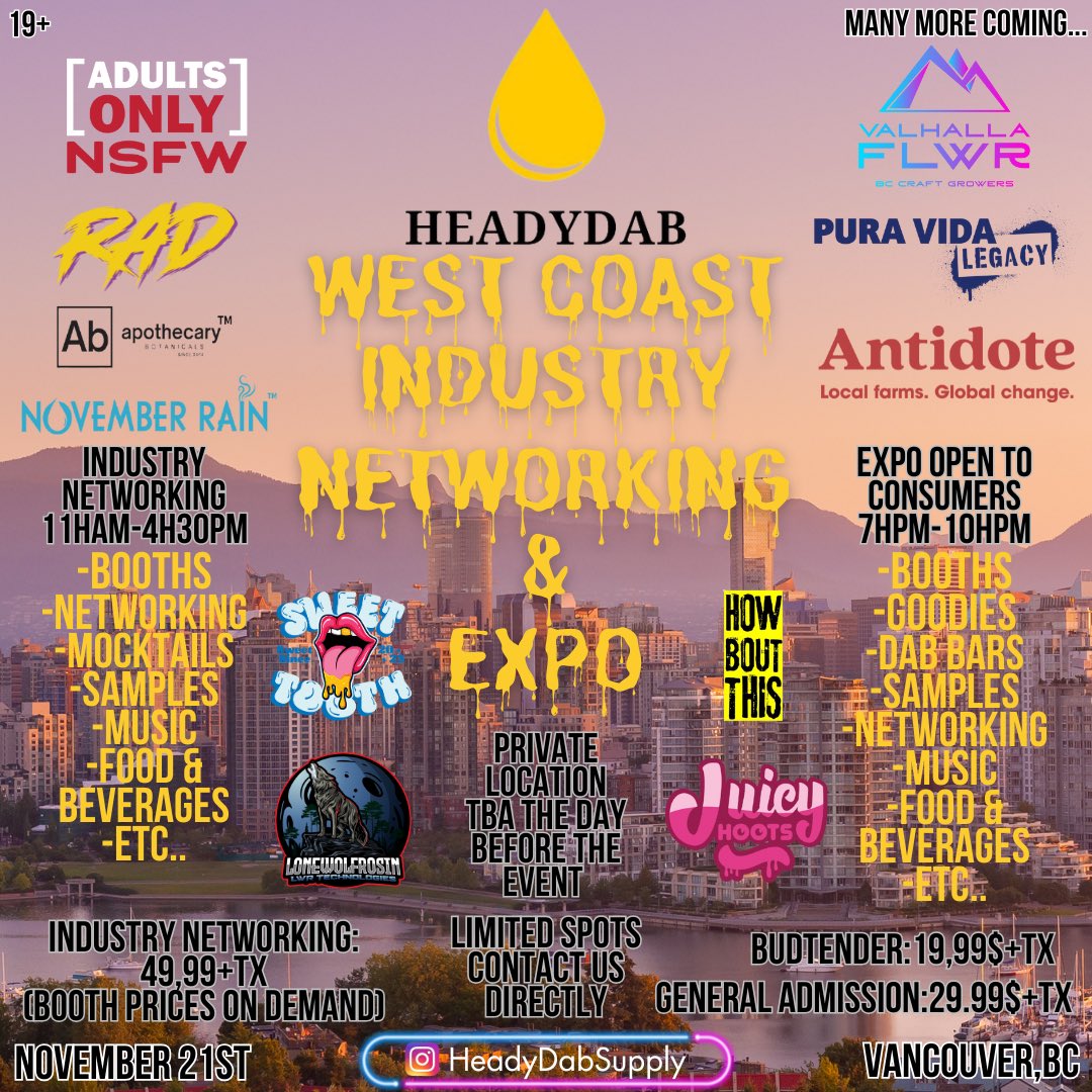 HeadyDabSupply's tweet photo. New update again 😍

You do not want to miss out on this awesome event in Vancouver this November 21st!

🌱🍯🤝🏼💛 https://t.co/m9cM50gzcQ