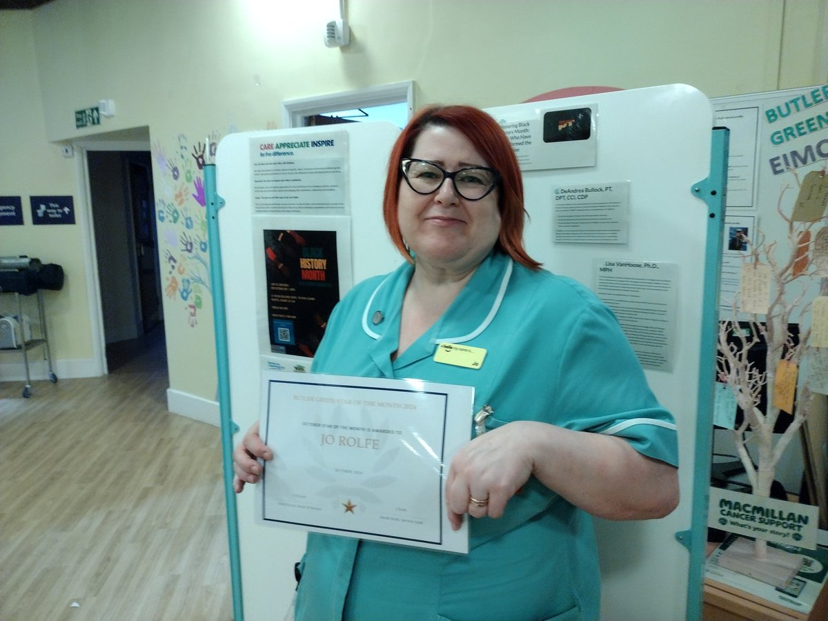 AMThompson19's tweet photo. Congratulations to Jo Rolfe, for being voted employee of the month. Jo has been arranging lot's of activities and fund raising for patients and also a great display in honour of Black history month.@OldhamCO_NHS @VickiElcock @JacobSc46299878 https://t.co/52tZt9chhl