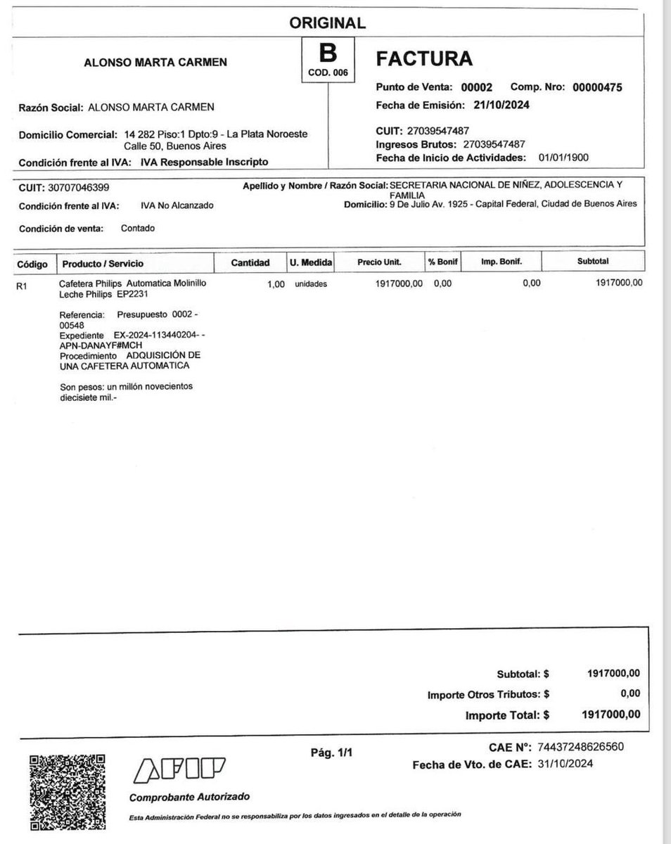 JuanGrabois's tweet image. Los privilegios de Pettovello

El cafecito con espuma con sobreprecio ($1,917,000) y los triples del catering de Pettovello (3 palos sospechosamente redondos) se pagan con 6444 raciones de almuerzo según el PNUD, ese que esta rocha perfumada le niega a los pibes. El sueldo que la…
