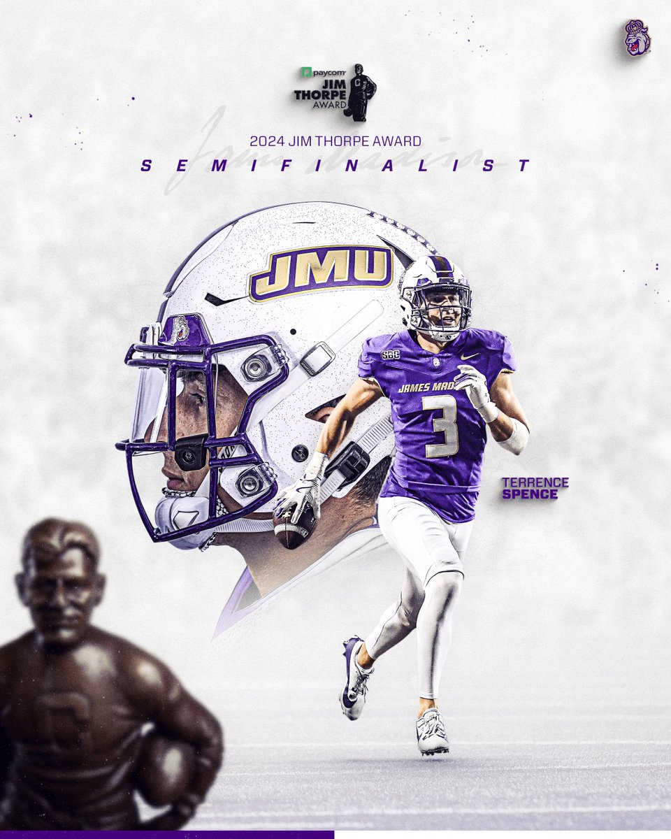 𝐉𝐢𝐦 𝐓𝐡𝐨𝐫𝐩𝐞 𝐒𝐞𝐦𝐢𝐟𝐢𝐧𝐚𝐥𝐢𝐬𝐭.

Terrence Spence is JMU's first-ever semifinalist for the Jim Thorpe Award, which honors the nation's top defensive back.

📰 tinyurl.com/26drvzc9

#GoDukes