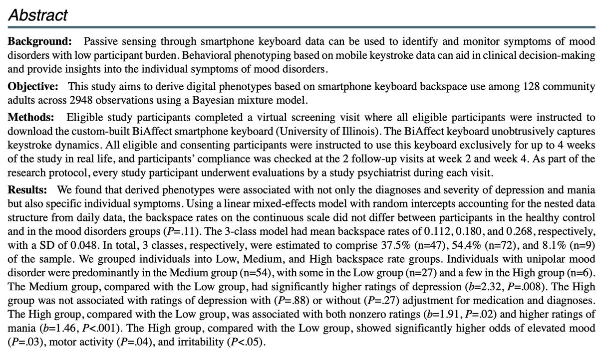 Q. Liu | ๅๅฏๆฐ, Ph. D. (@qmmmmmmliu) on Twitter photo Hello friends, I have a new publication โDigital Phenotypes of Mobile Keyboard Backspace Rates and Their Associations With Symptoms of Mood Disorder: Algorithm Development and Validationโ out at <a href="/jmirpub/">JMIR Publications</a> using <a href="/BiAffect/">BiAffect</a> keyboard w/ <a href="/alexfeuillet/">Alex Leow</a> <a href="/pshrink/">Olu Ajilore, MD, PhD - @pshrink.bsky.social</a> <a href="/PsychiatryUic/">UIC Psychiatry</a>! Hello friends, I have a new publication โDigital Phenotypes of Mobile Keyboard Backspace Rates and Their Associations With Symptoms of Mood Disorder: Algorithm Development and Validationโ out at <a href="/jmirpub/">JMIR Publications</a> using <a href="/BiAffect/">BiAffect</a> keyboard w/ <a href="/alexfeuillet/">Alex Leow</a> <a href="/pshrink/">Olu Ajilore, MD, PhD - @pshrink.bsky.social</a> <a href="/PsychiatryUic/">UIC Psychiatry</a>!