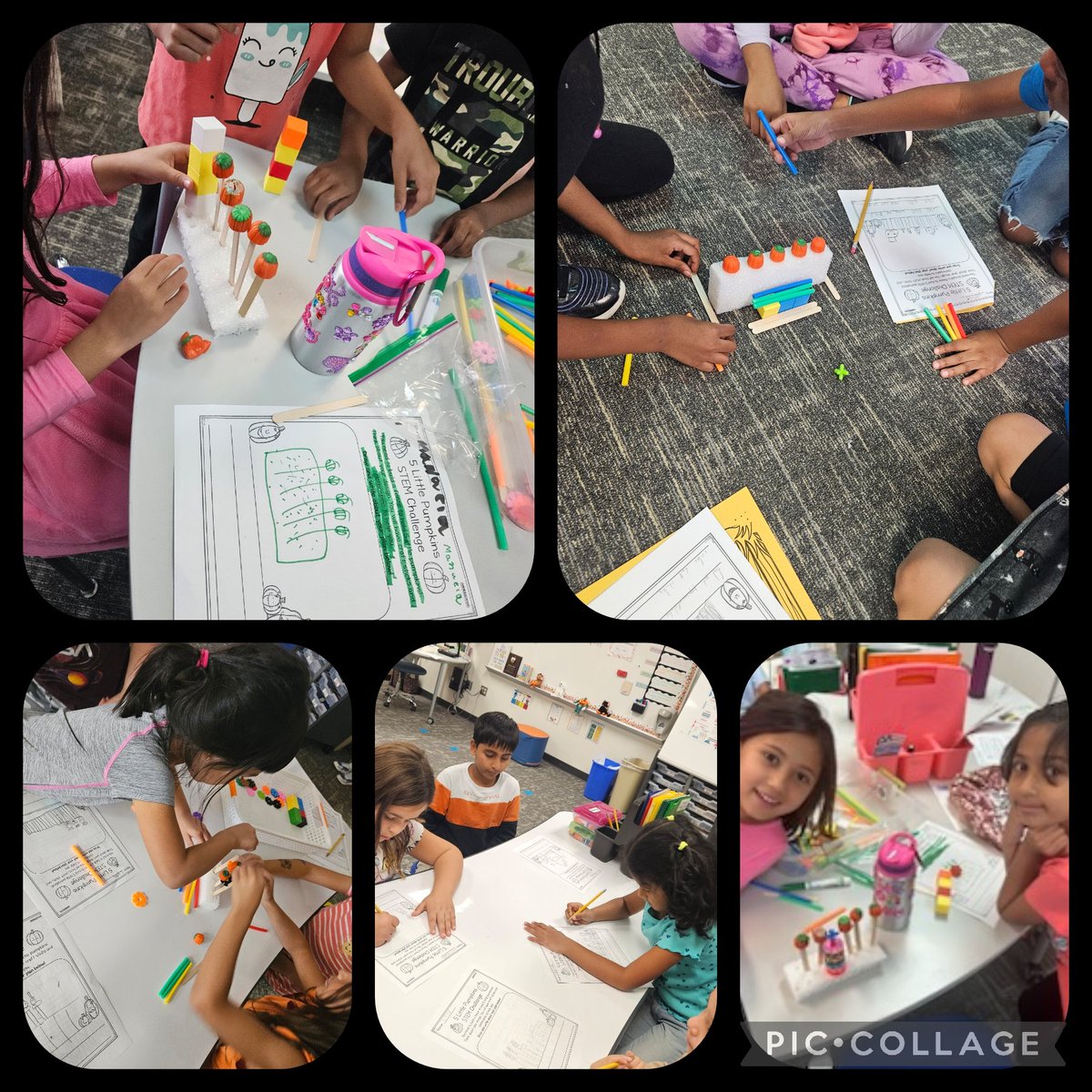 The 1st graders <a href="/IsbellPride/">Isbell Elementary</a> sketched a plan for a fence for their 5 little pumpkins and worked collaboratively to build it with various STEAM materials. #IsbellSTEAM
